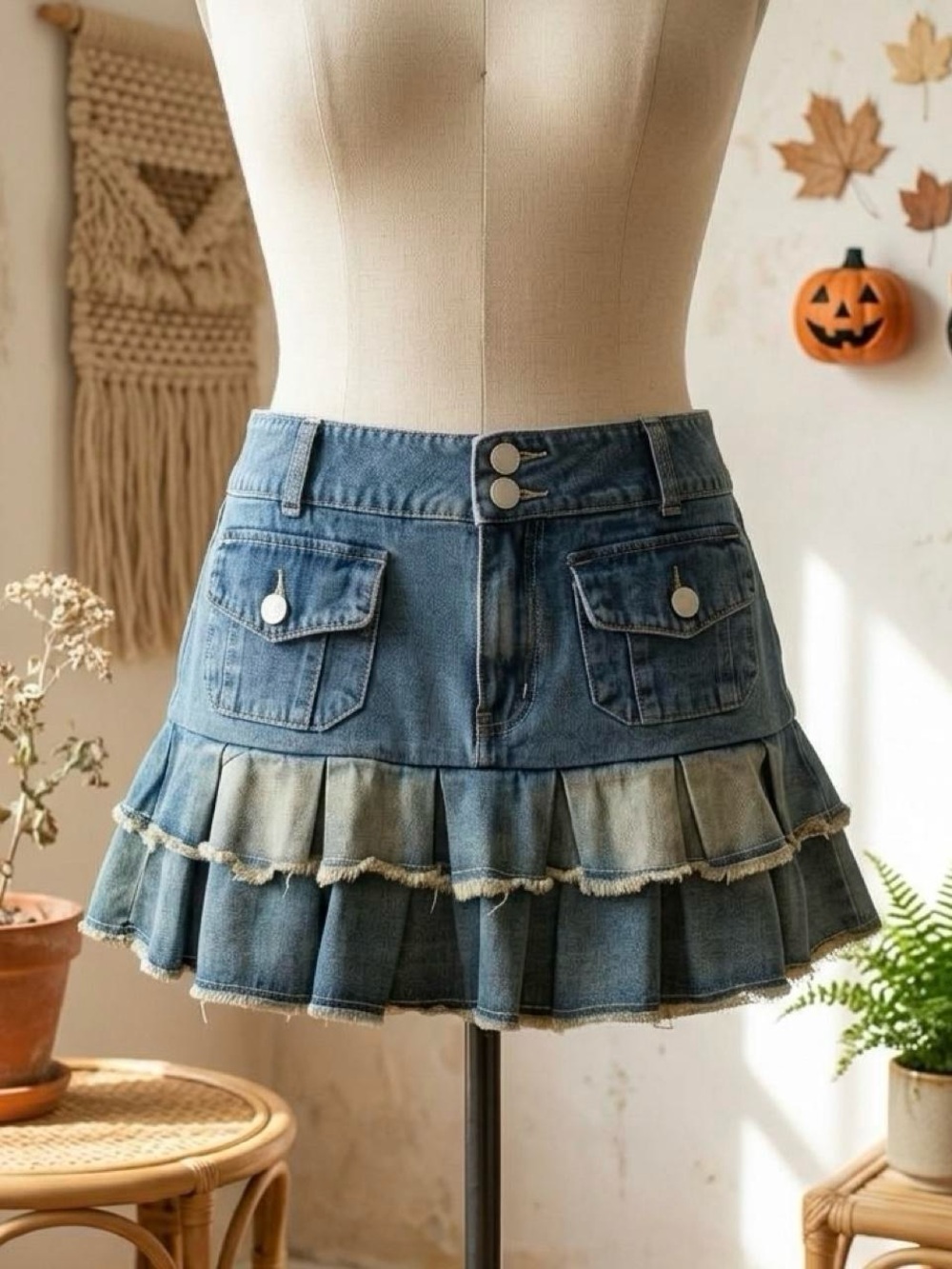 Social Collision Dark Denim Ruffle Retro Mini Skirt